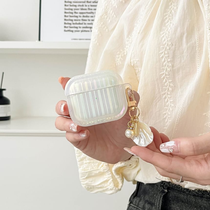 スキンイヤホンシェル / AirPods ホワイトパールストライプケース テクスチャーチャーム プロ付き