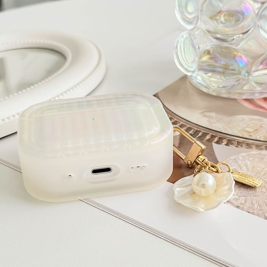 スキンイヤホンシェル / AirPods ホワイトパールストライプケース テクスチャーチャーム プロ付き