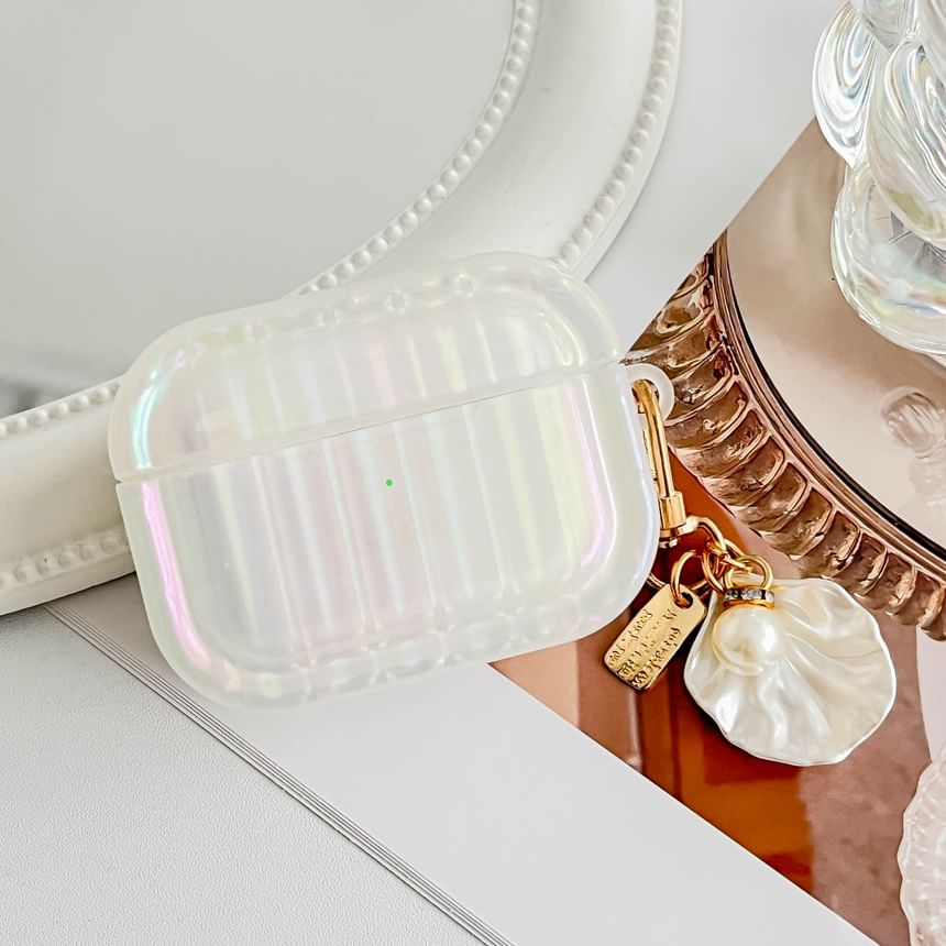 スキンイヤホンシェル / AirPods ホワイトパールストライプケース テクスチャーチャーム プロ付き