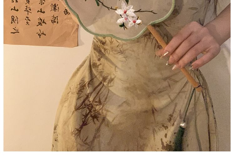手刺繍/扇子プリントタッセル