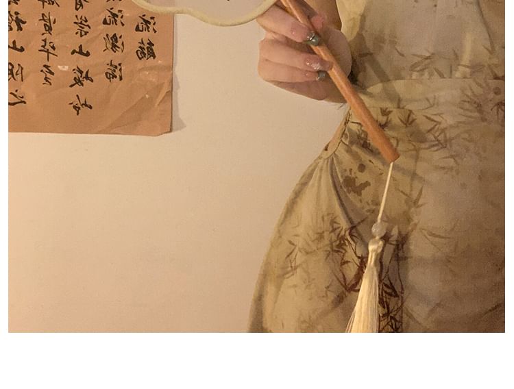 手刺繍/扇子プリントタッセル