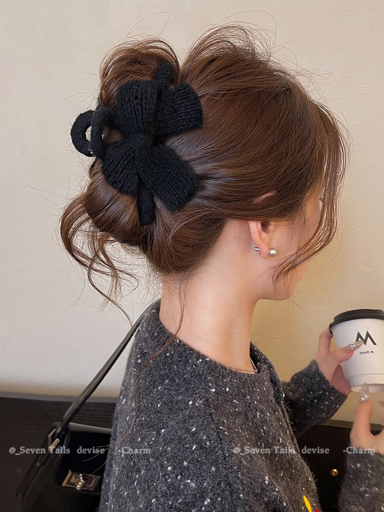 Claw Clip Bow Hair Knit Acrylic