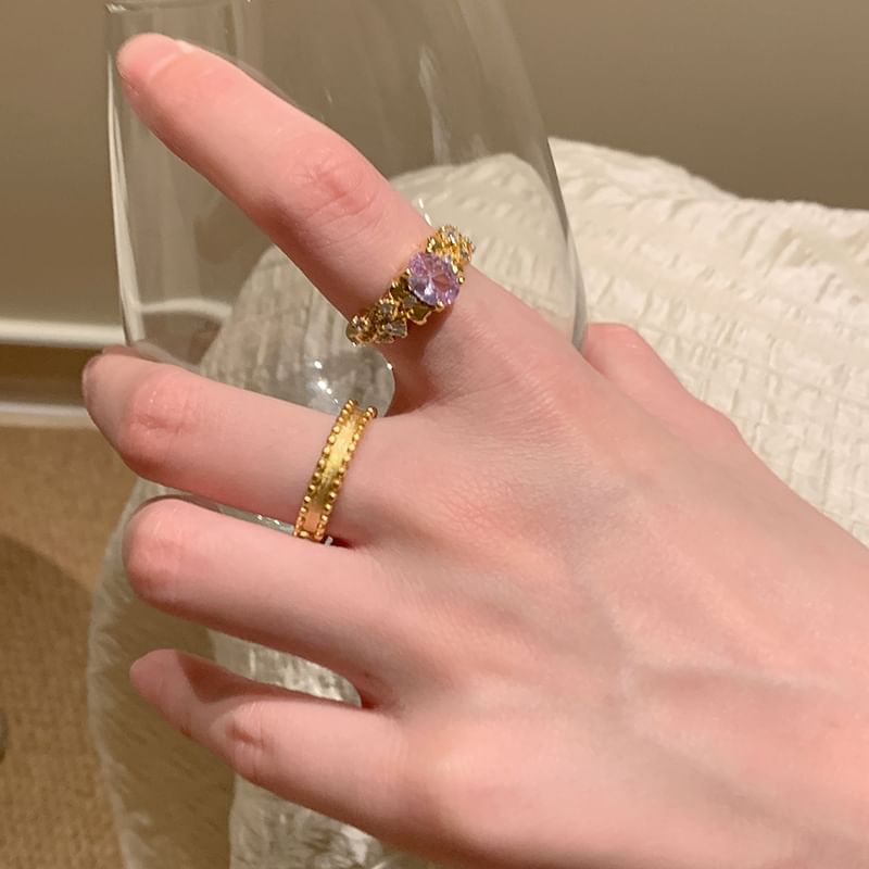 Alloy Ring Set Brushed Open / Rhinestone
