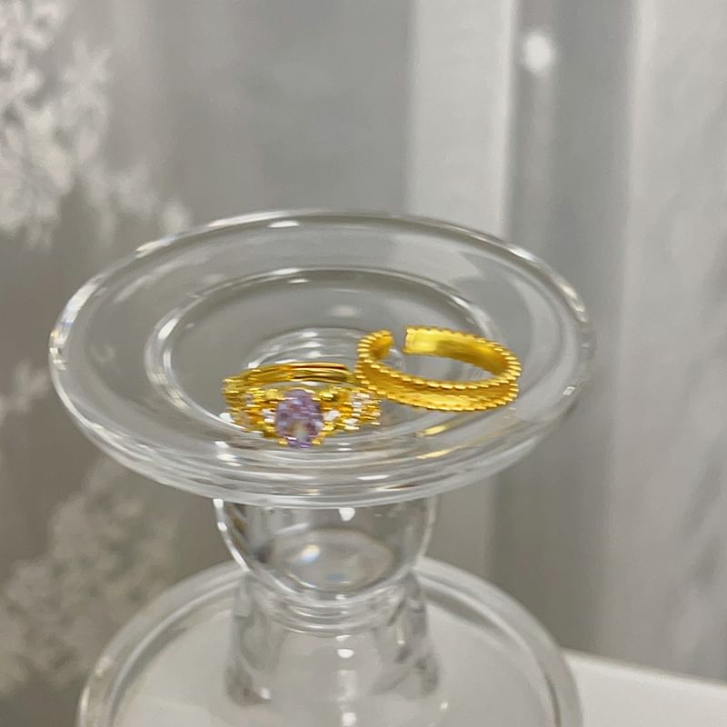 Alloy Ring Set Brushed Open / Rhinestone