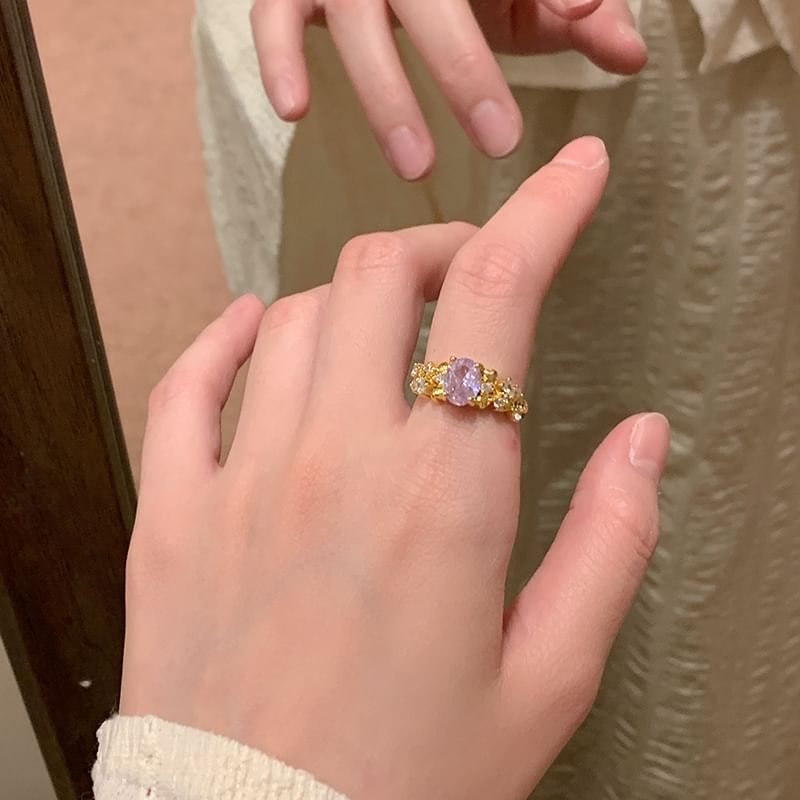 Alloy Ring Set Brushed Open / Rhinestone