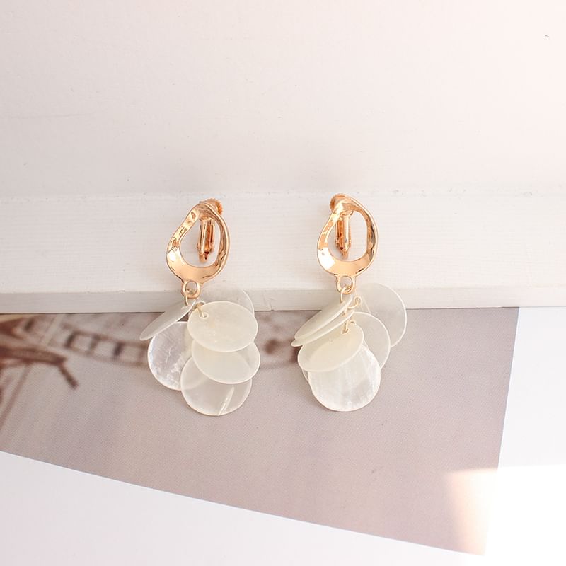 / Earring Shell Drop On Disc Clip