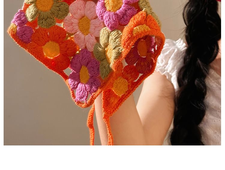 Knit Floral Head Scarf Triangle