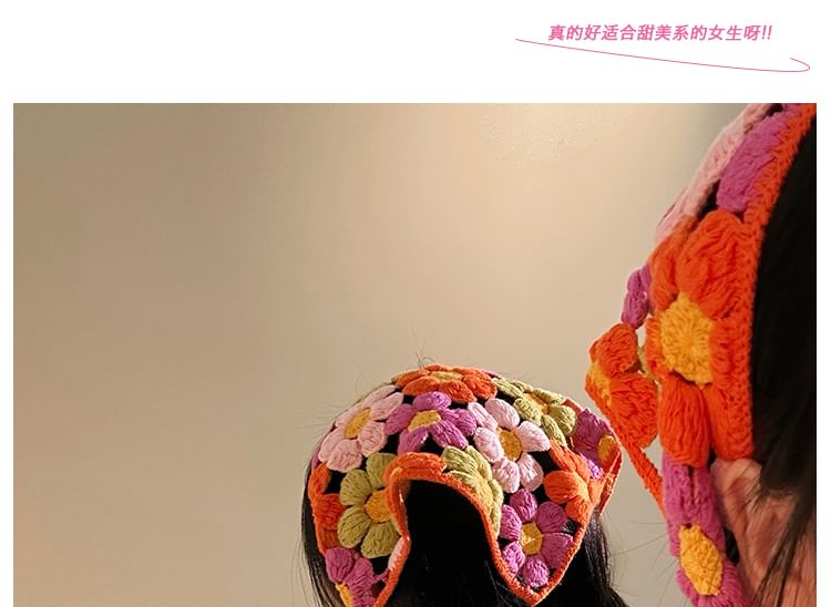 Knit Floral Head Scarf Triangle