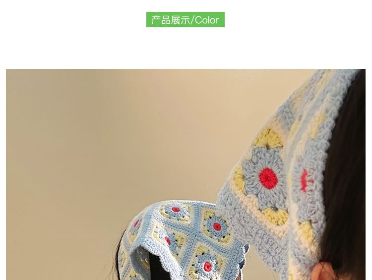 Scarf Triangle Knit Plaid Head Floral