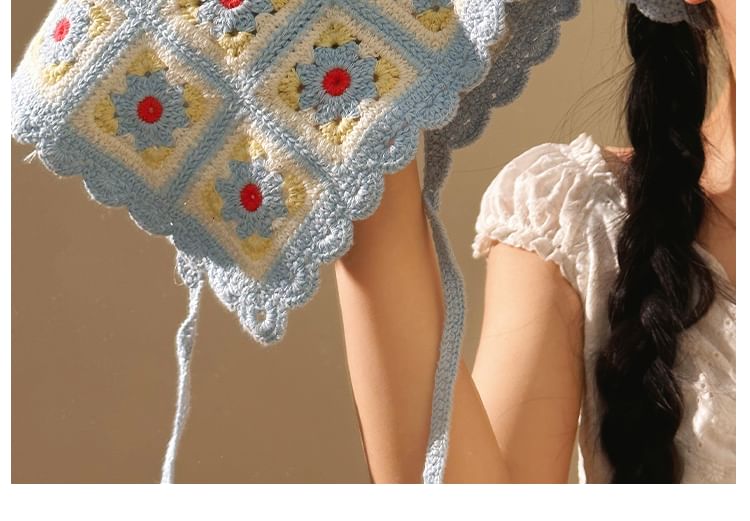 Scarf Triangle Knit Plaid Head Floral