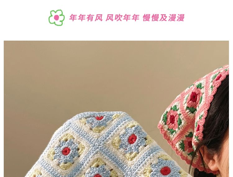 Scarf Triangle Knit Plaid Head Floral