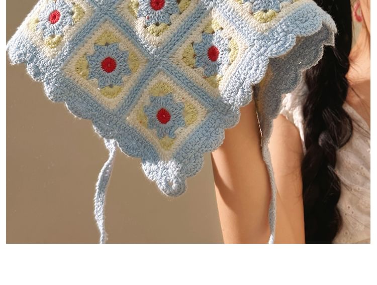 Scarf Triangle Knit Plaid Head Floral