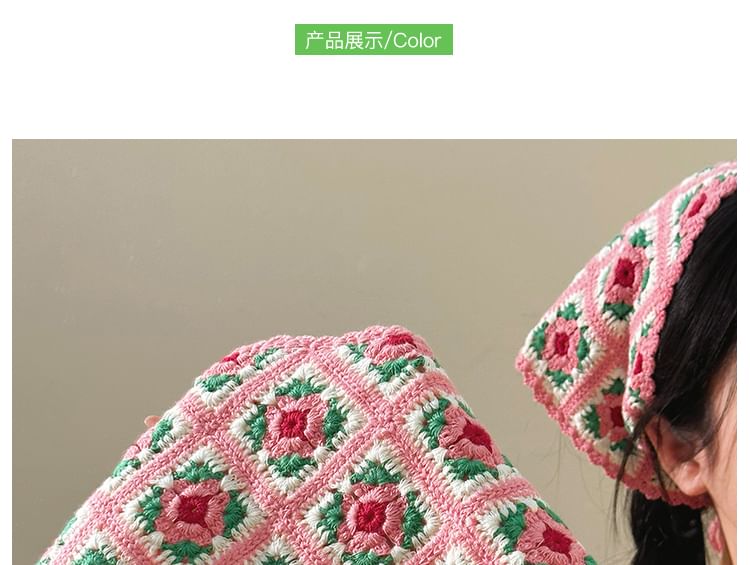 Triangle Knit Plaid Head Floral Scarf