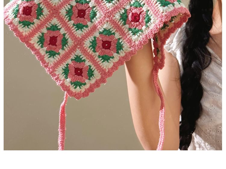 Triangle Knit Plaid Head Floral Scarf