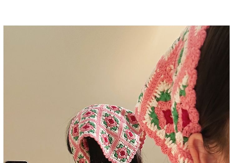 Triangle Knit Plaid Head Floral Scarf