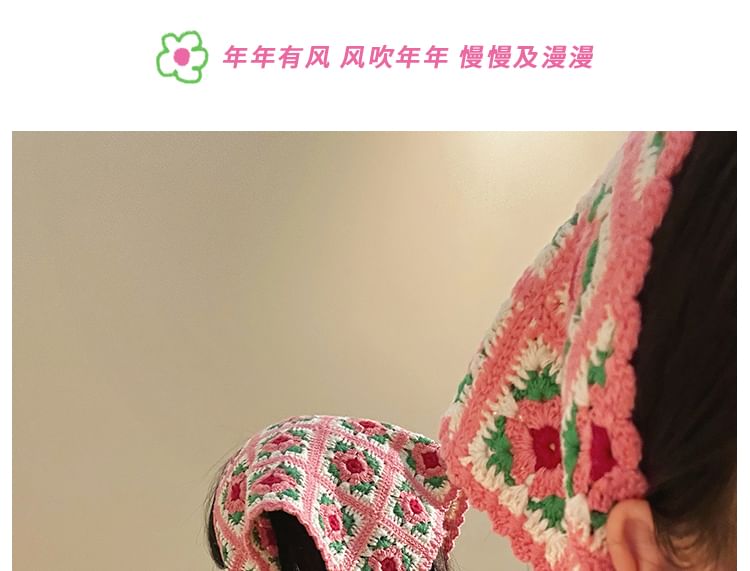 Triangle Knit Plaid Head Floral Scarf