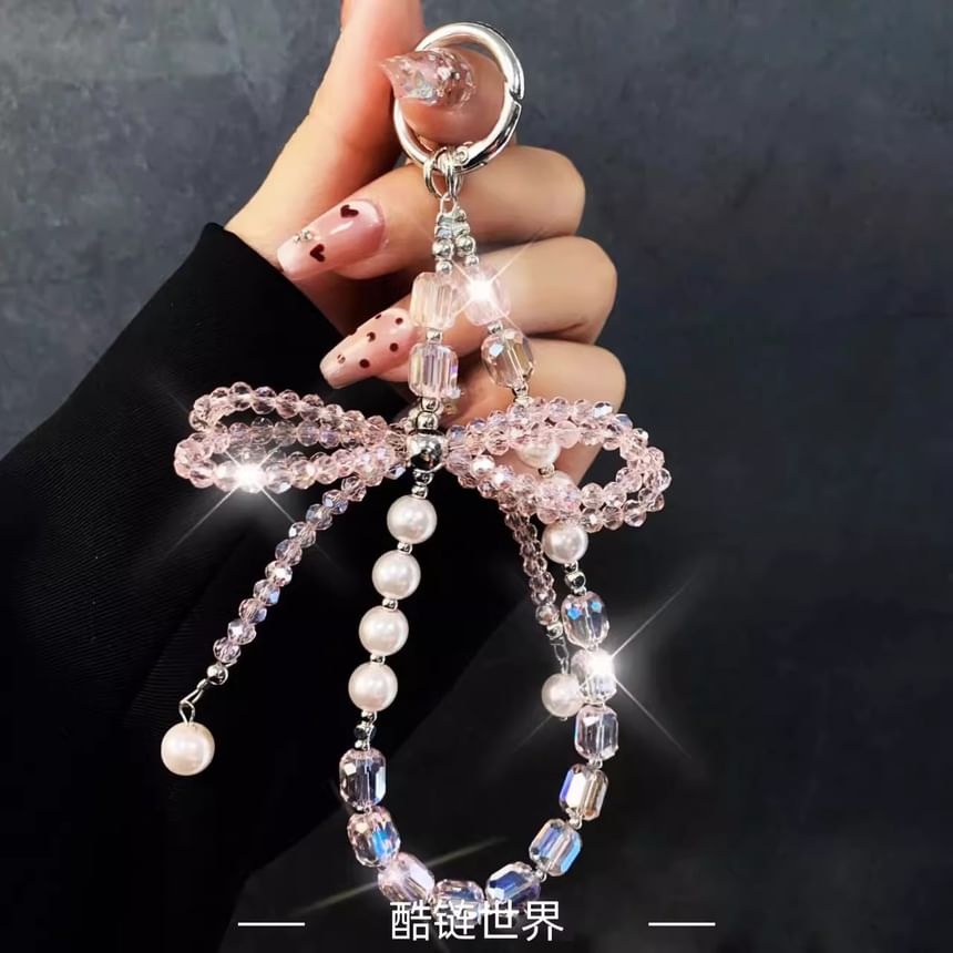 Pad Faux Phone with Pearl Lanyard Strap Bow Crystal