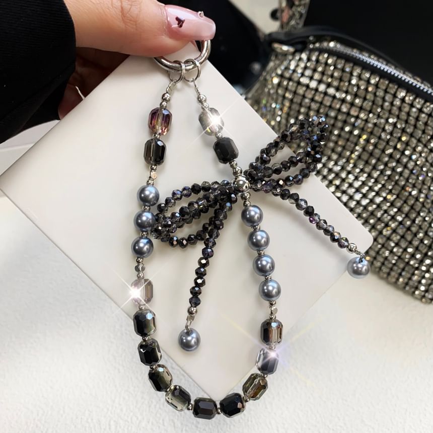 Pad Faux Phone with Pearl Lanyard Strap Bow Crystal