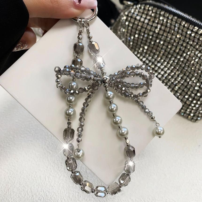 Pad Faux Phone with Pearl Lanyard Strap Bow Crystal