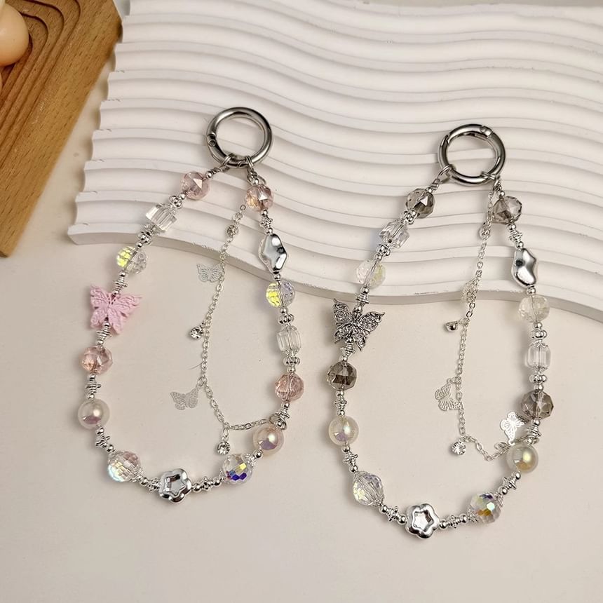 Strap Faux Phone Butterfly Pearl Crystal