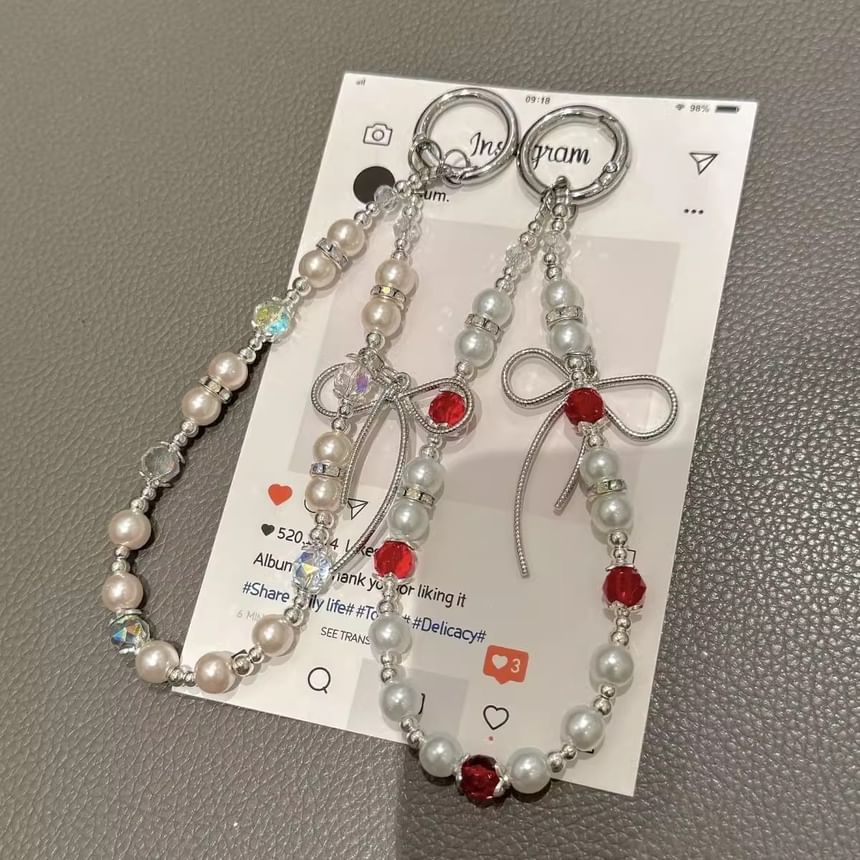 Faux Pearl Bow Pad with Lanyard Phone Strap