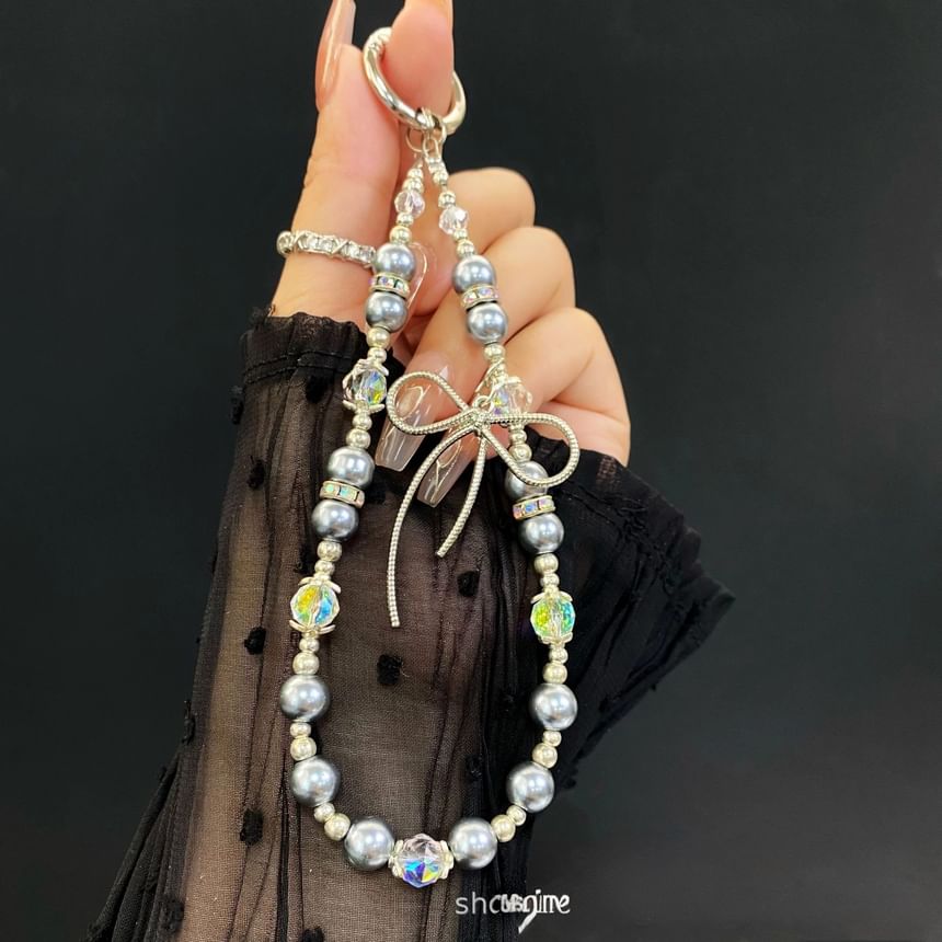 Faux Pearl Bow Pad with Lanyard Phone Strap