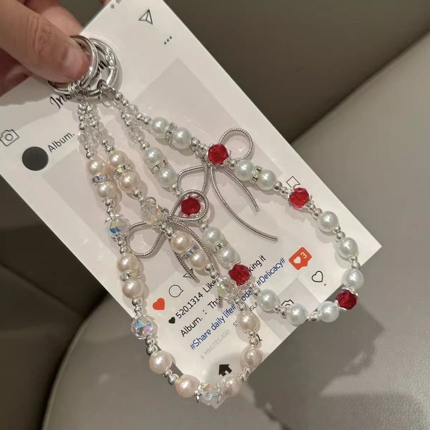 Faux Pearl Bow Pad with Lanyard Phone Strap