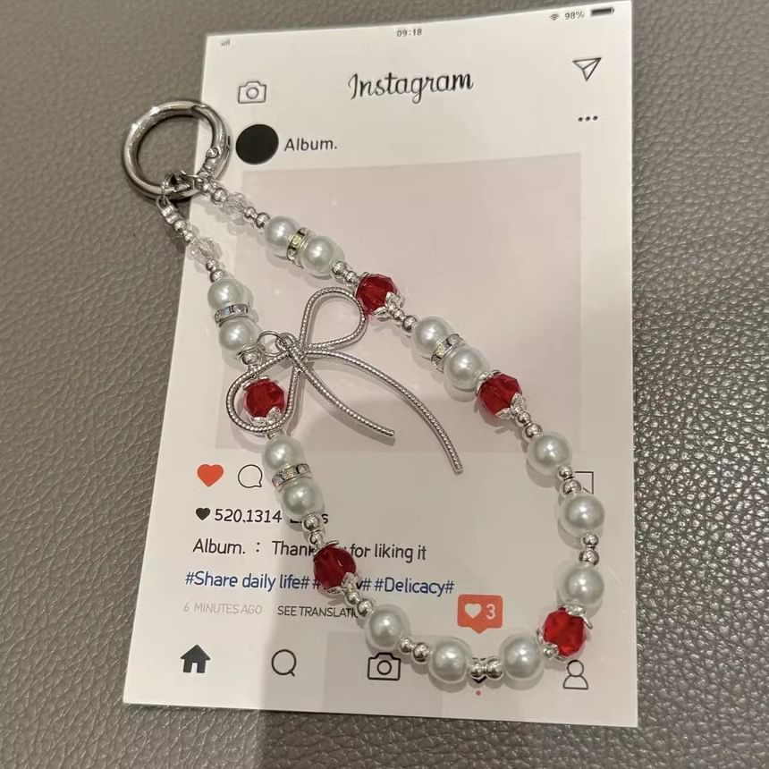Faux Pearl Bow Pad with Lanyard Phone Strap