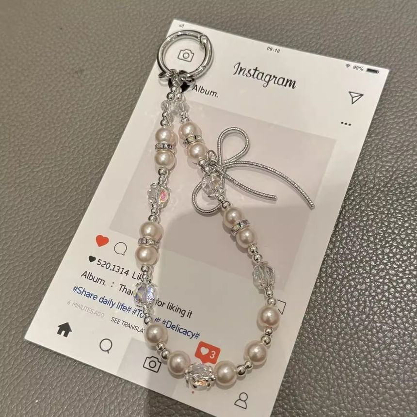 Faux Pearl Bow Pad with Lanyard Phone Strap