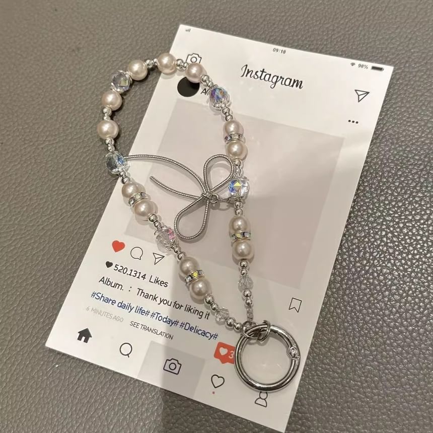 Faux Pearl Bow Pad with Lanyard Phone Strap