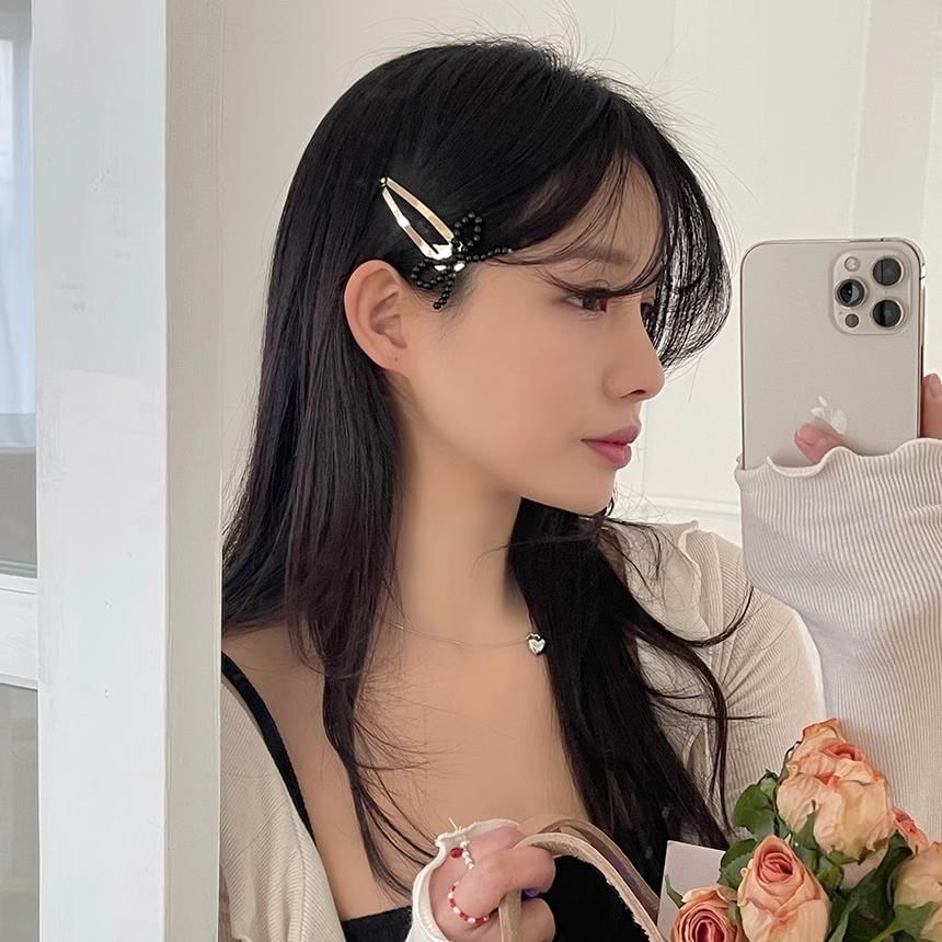 Set Clip Hair Beaded Alloy Bow