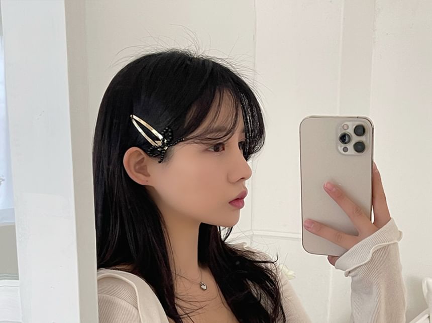 Set Clip Hair Beaded Alloy Bow