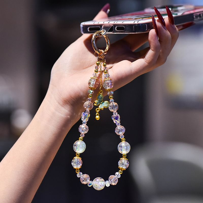 Butterfly Crystal Faux with Phone Lanyard Strap Pad