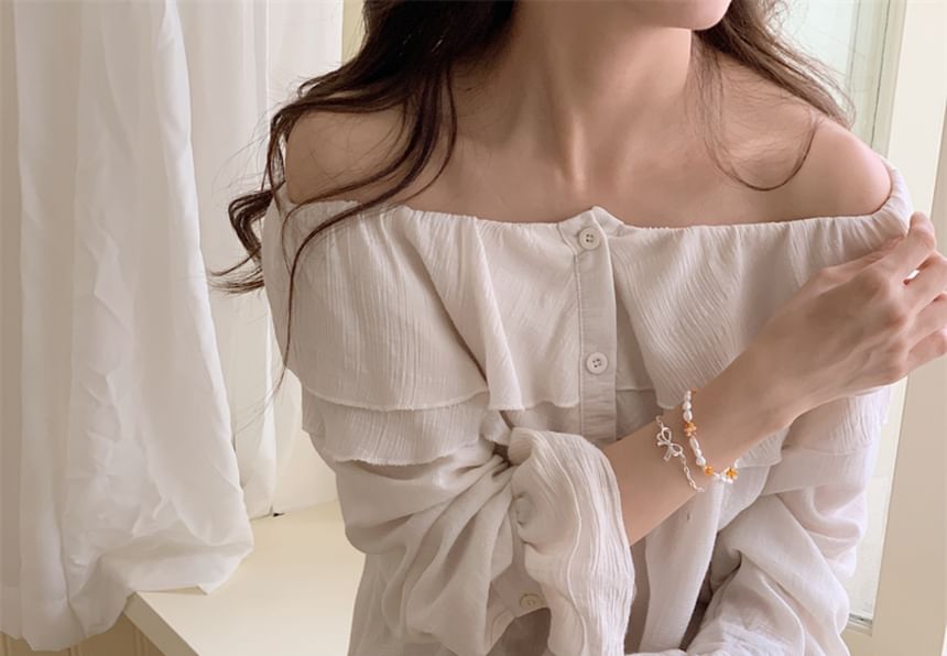 Bracelet Beaded Silver Bow / Natural 925 Pearl Sterling