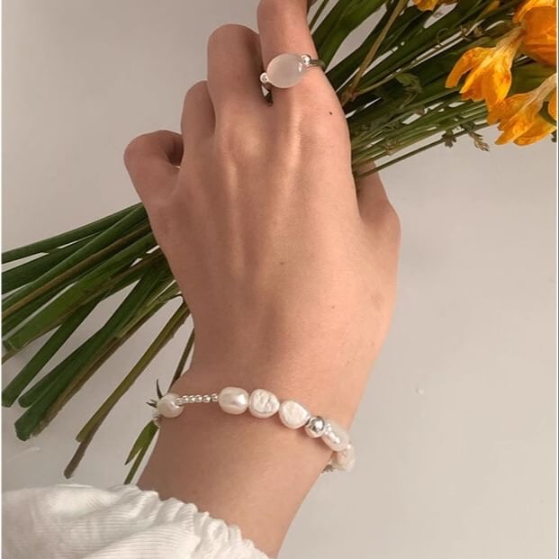 Sterling Beaded Pearl Bracelet Silver Faux 925