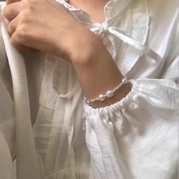 Sterling Beaded Pearl Bracelet Silver Faux 925