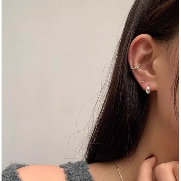 Glossy Sterling Silver Hoop Earring 925