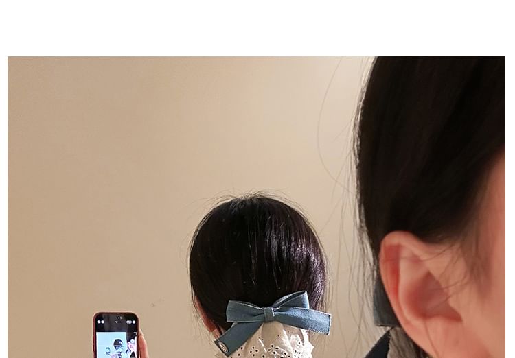 Hair Bow Denim Ruffle Clip Panel