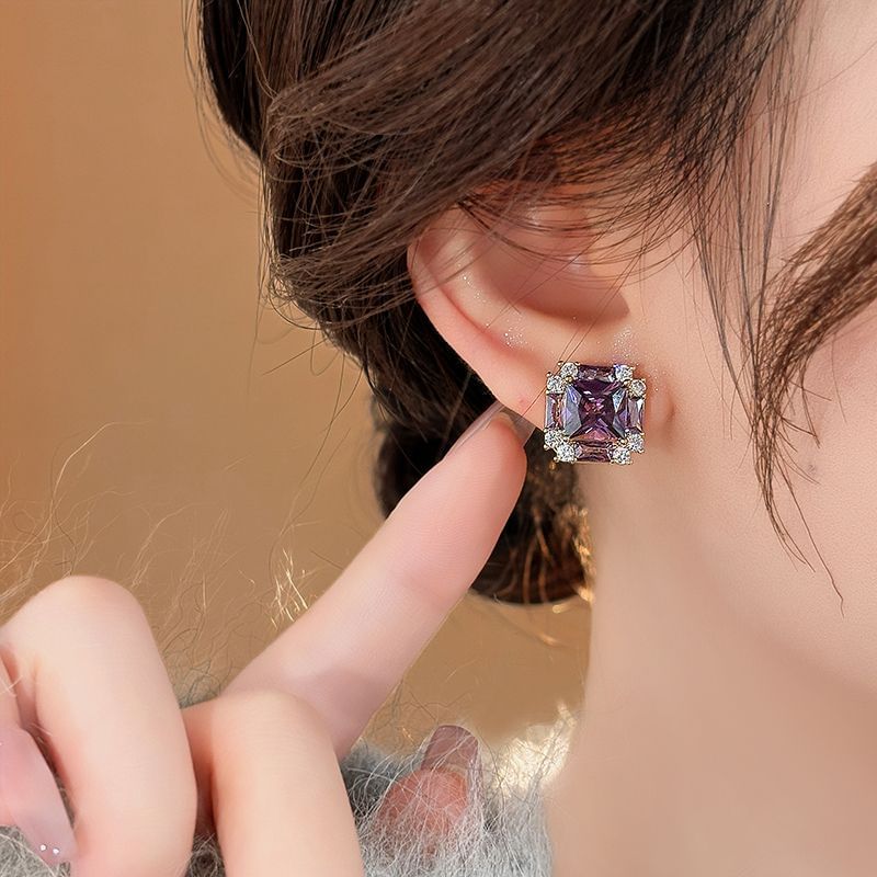 Earring Square Stud Gemstone