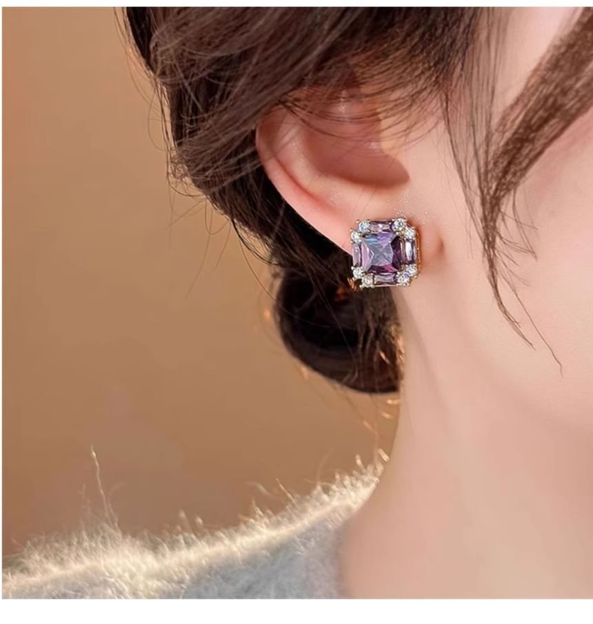 Earring Square Stud Gemstone