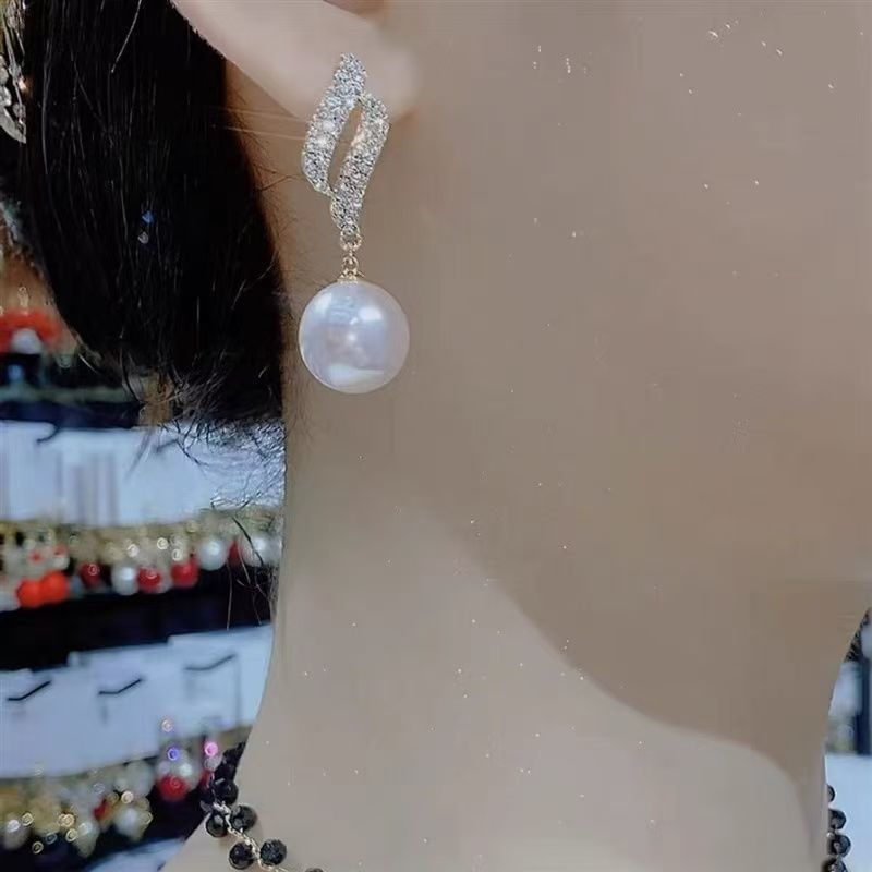 Stud Rhinestone Earring Faux Pearl
