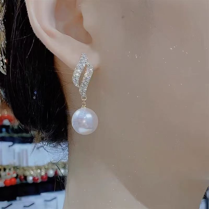 Stud Rhinestone Earring Faux Pearl