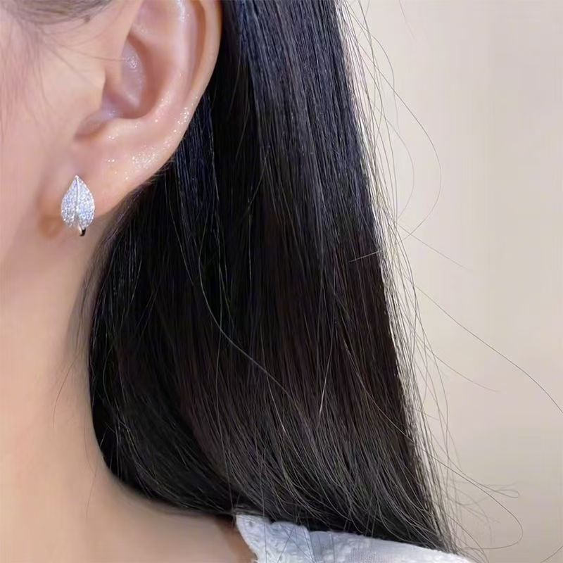 Rhinestone Stud Leaf Earring