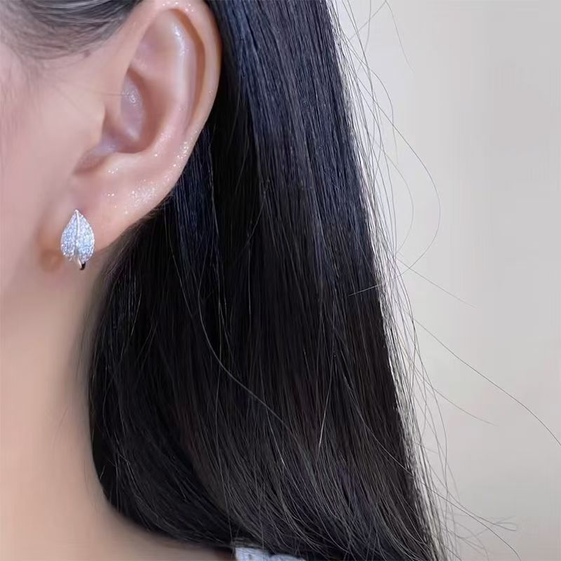 Rhinestone Stud Leaf Earring