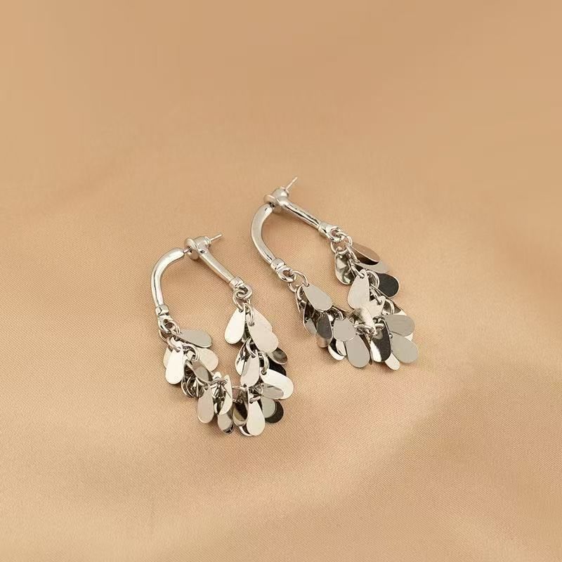 Dangle Earring Disc Fringed Alloy