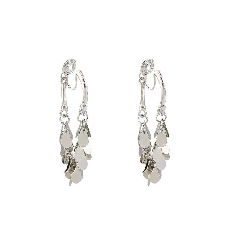 Dangle Earring Disc Fringed Alloy