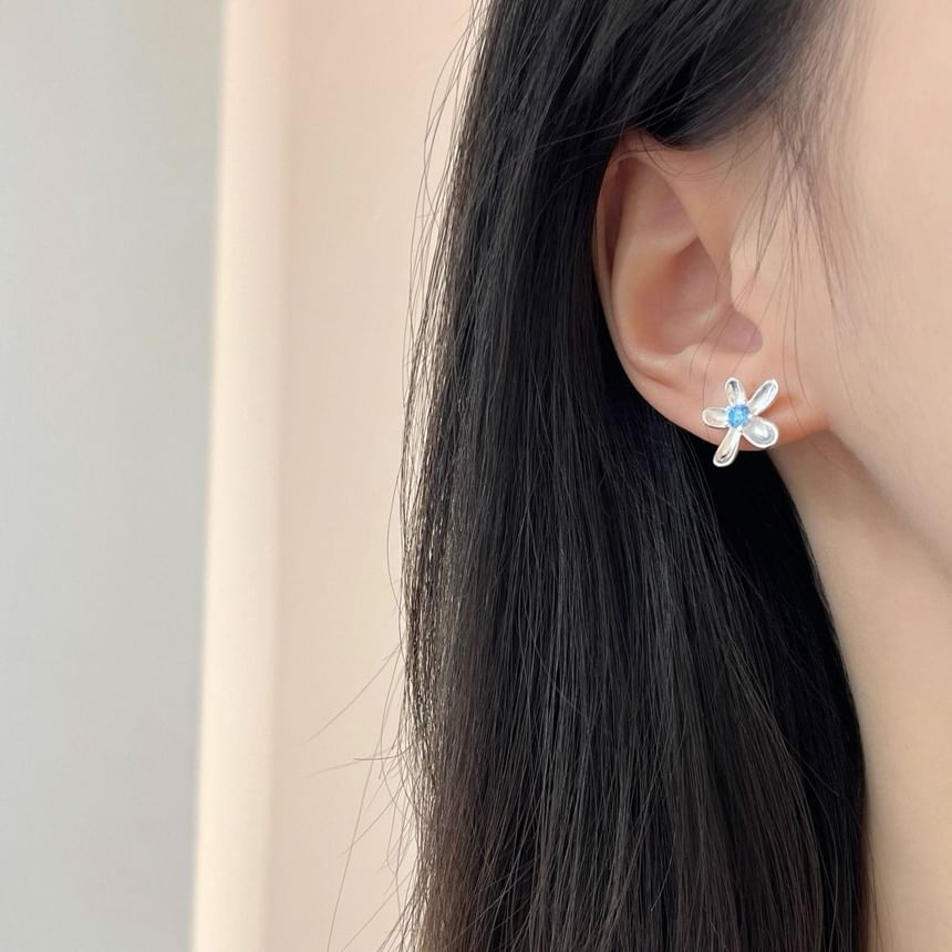 Rhinestone Stud Floral Earring Alloy