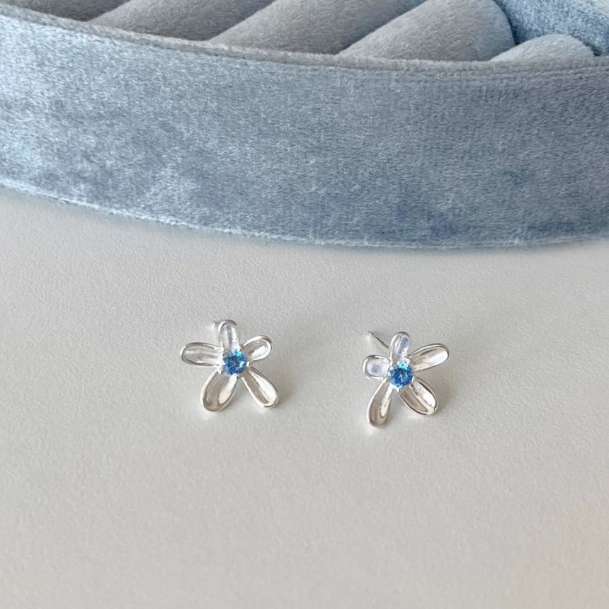 Rhinestone Stud Floral Earring Alloy