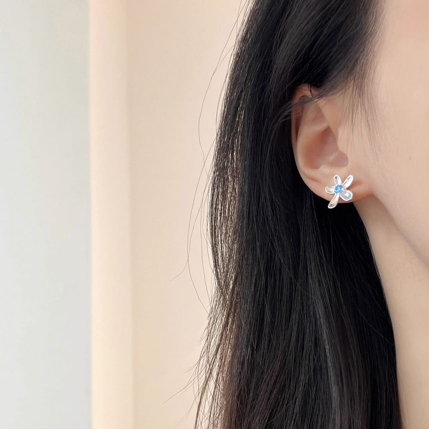 Rhinestone Stud Floral Earring Alloy
