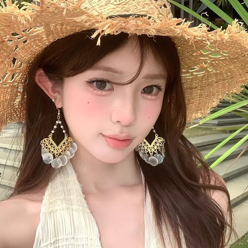 Earring Shell Disc Alloy Chandelier